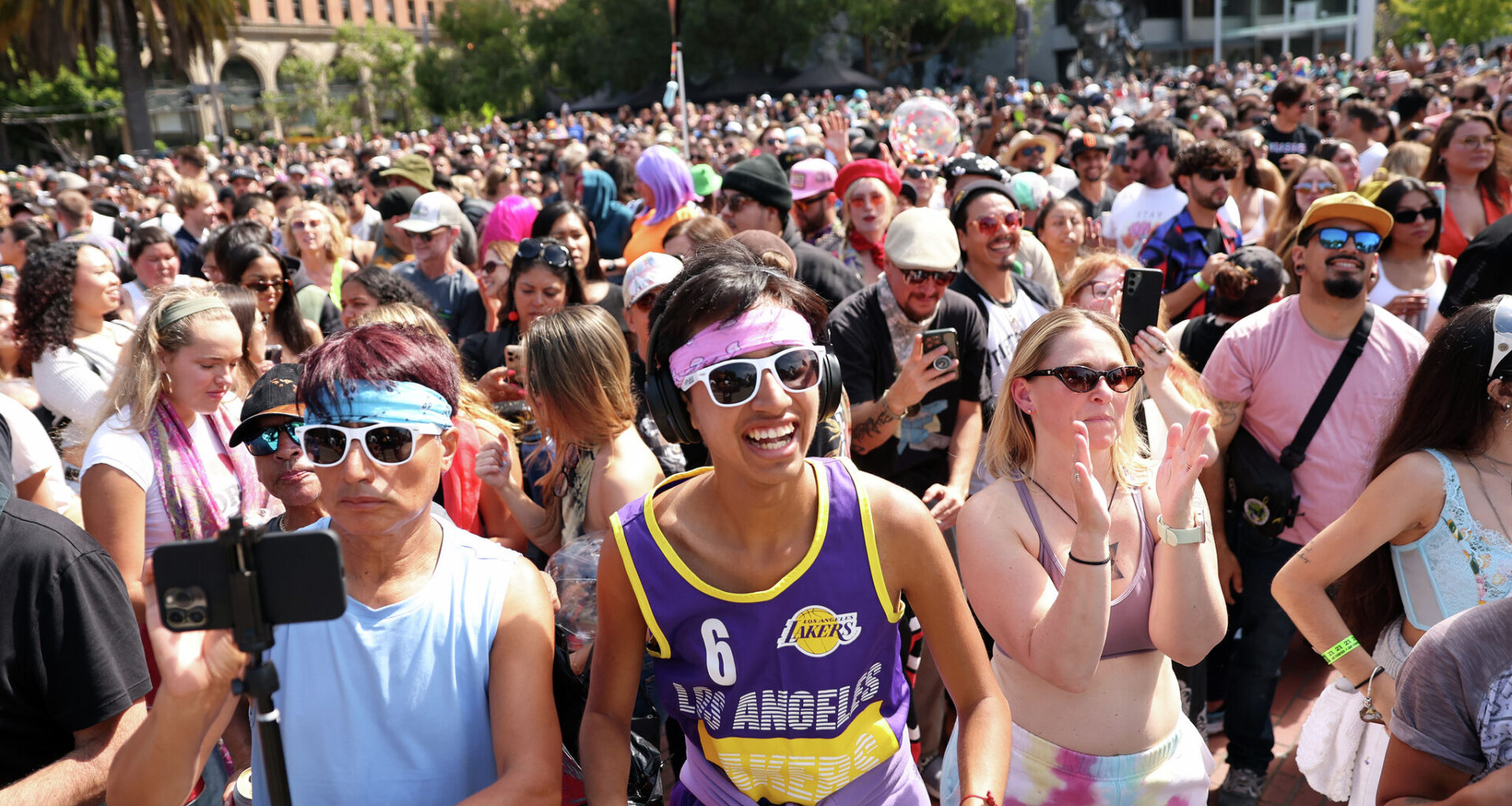 A large crowd attends Dirtybird: Back to Baysics daytime rave at Embarcadero Plaza In San Francisco on July 21, 2024. Another major free electronic music concert will take place on San Francisco’s waterfront, celebrating Om Records’ 30th anniversary, is scheduled for May 9, 2026.
