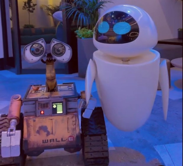 Wall-E and Eve meet-and-greet characters will pose for photos with Disneyland visitors at the Pixar Place Hotel. (Courtesy of the official Disneyland Instagram account)