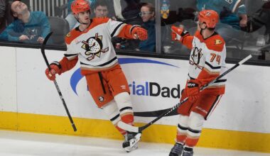 Celebrini ties it late then sets up Wennberg's winner as the Sharks beat the Ducks 4-3