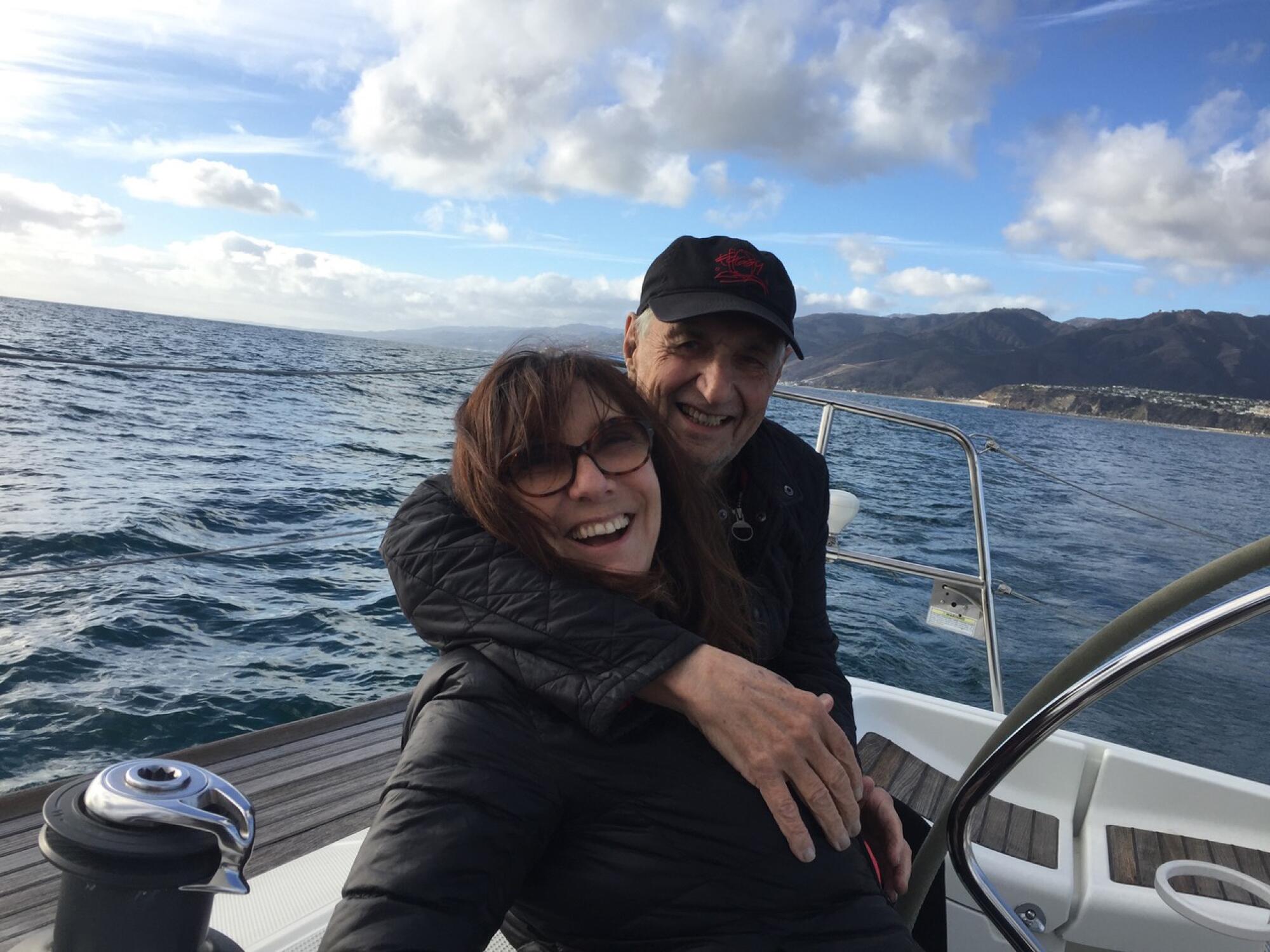 Sophie Calle and Grank Gehry in Santa Monica; below, the last flowers that Gehry ever sent Calle, in September 2025.