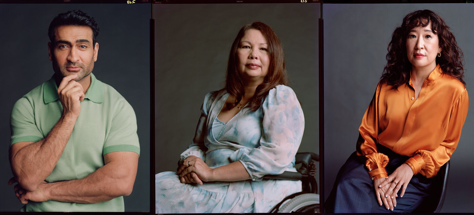 Actor and comedian Kumail Nanjiani, left, United States Sen. Tammy Duckworth (D-Ill.) and actor Sandra Oh appear in  Eugene Yi’s HBO original documentary “The A List: 15 Stories from Asian and Pacific Diasporas.”