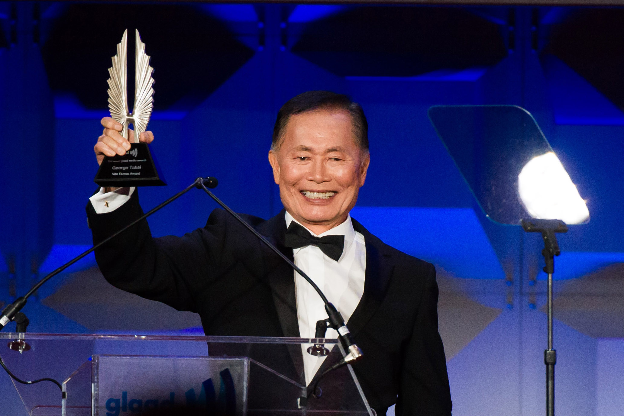 George Takei accepts the Vito Russo Award at the GLAAD...