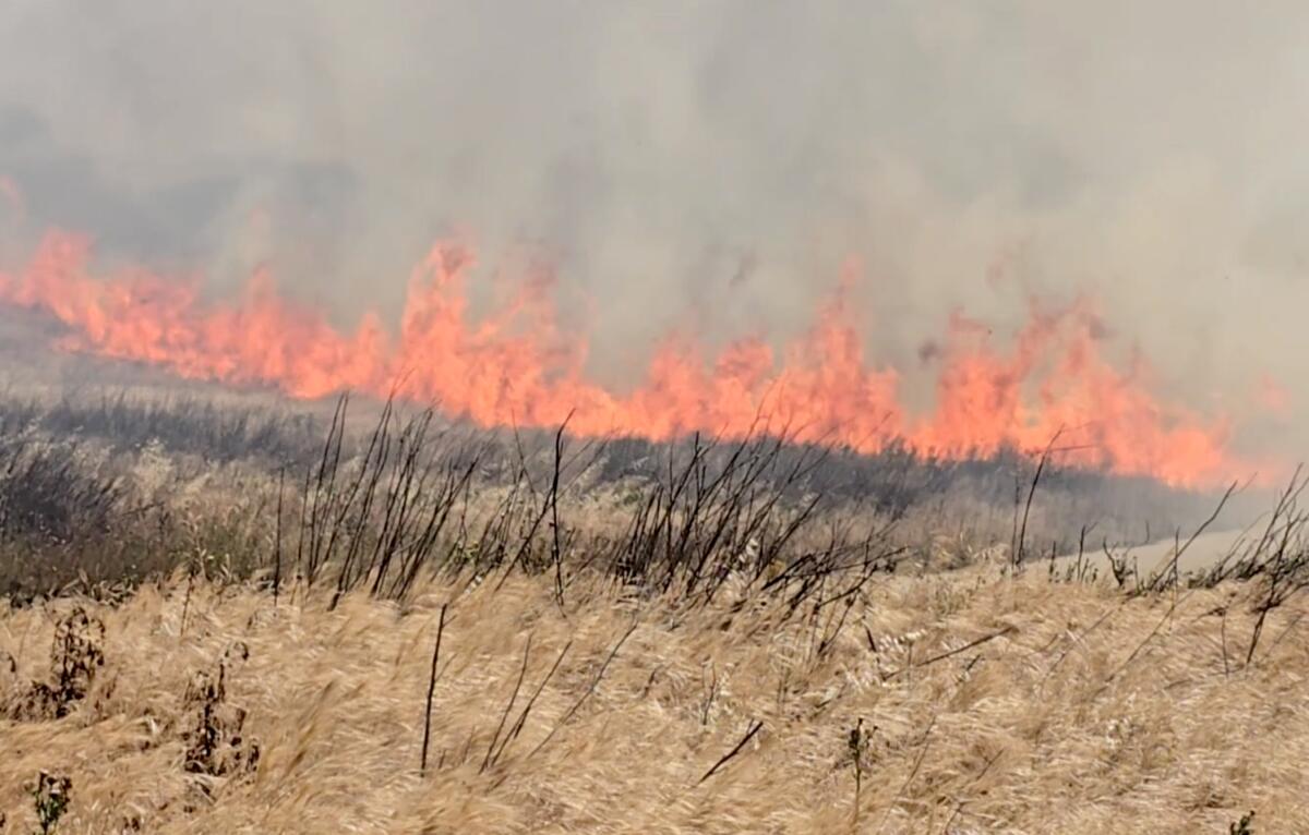 Cal Fire Riverside County officials are battling a vegetation fire that broke out Friday in an area east of Moreno Valley.
