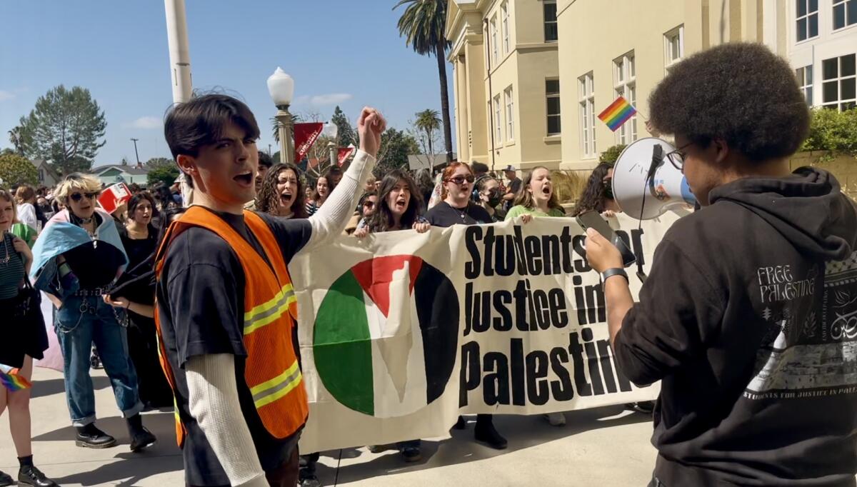 Students for Justice in Palestine led a march around Chapman University during last years "protect DEI" protest.