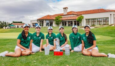 Baiyok Sukterm poses with her trophy on the 18th green after winning the Silicon Valley Showcase, March 31, 2026