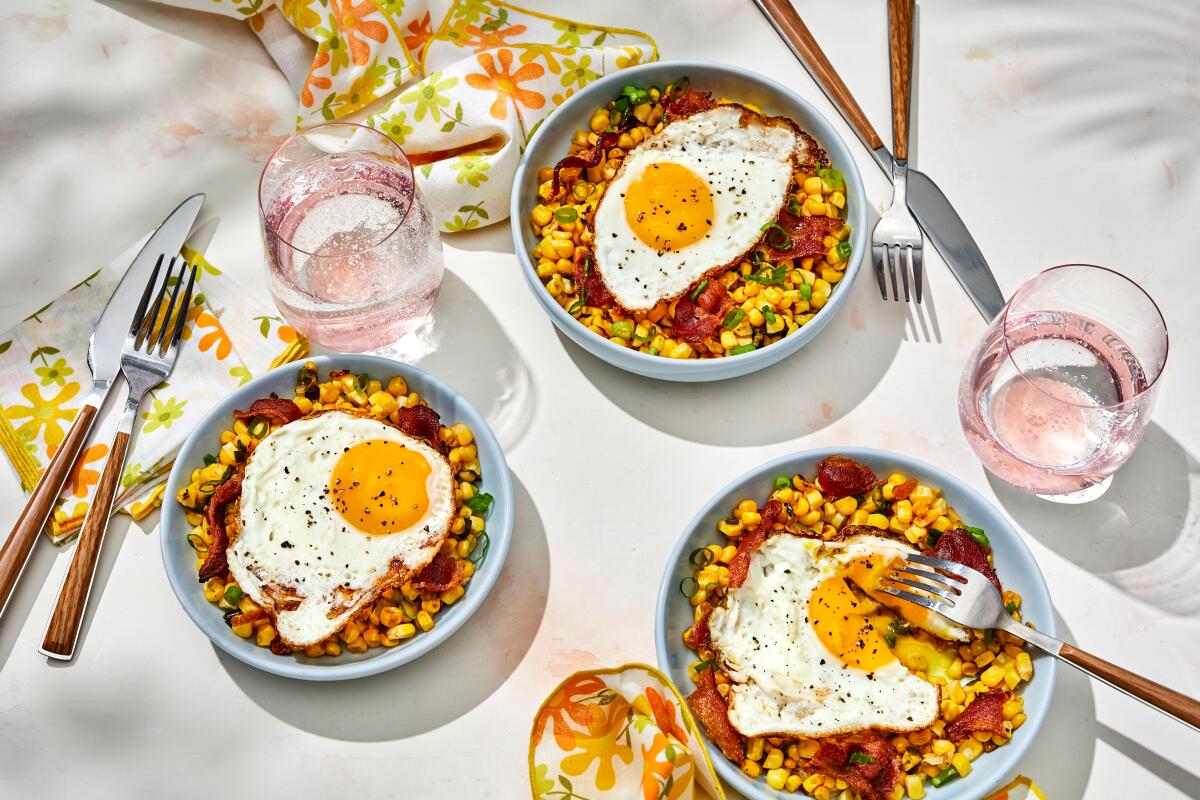 Seared Corn with Bacon and Egg by Genevieve Ko. 