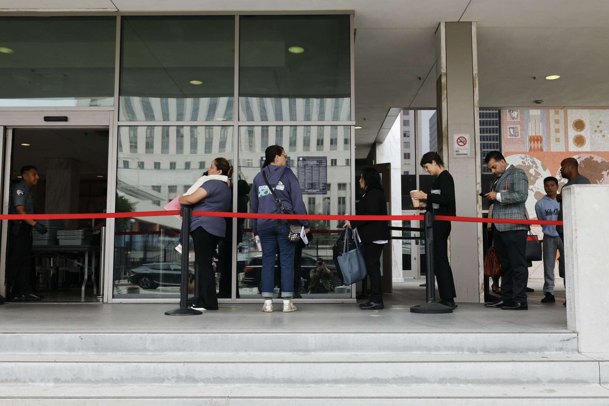 People line up for immigration court.