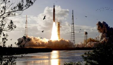 NASA's Artemis II moon rocket lifts off from the Kennedy Space Center's Launch Pad 39-B Wednesday, April 1, 2026, in Cape Canaveral, Fla. (AP Photo/Chris O'Meara)