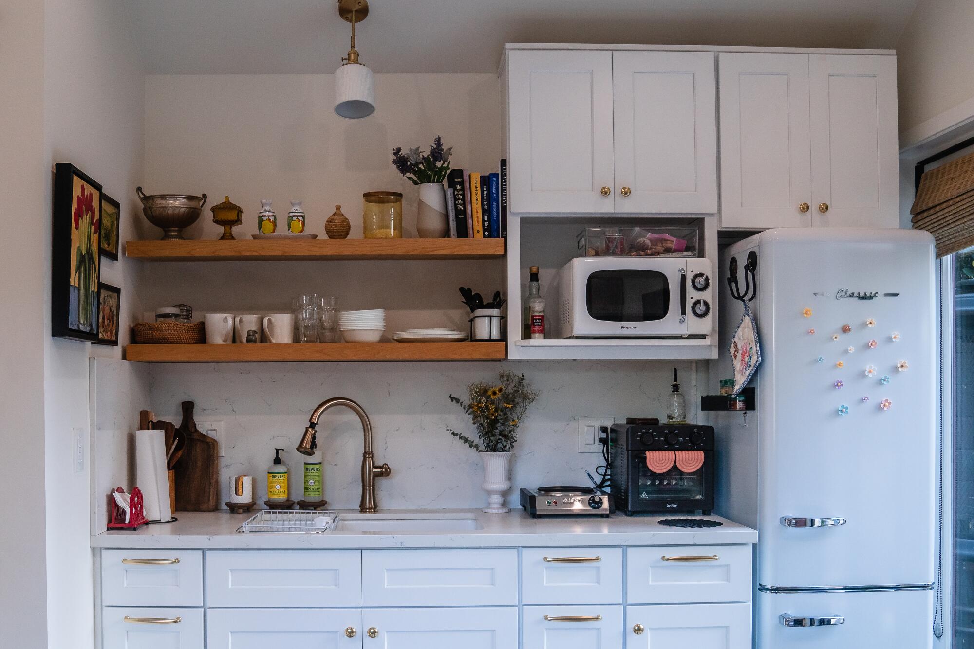 An all-white kitchen in an ADU.