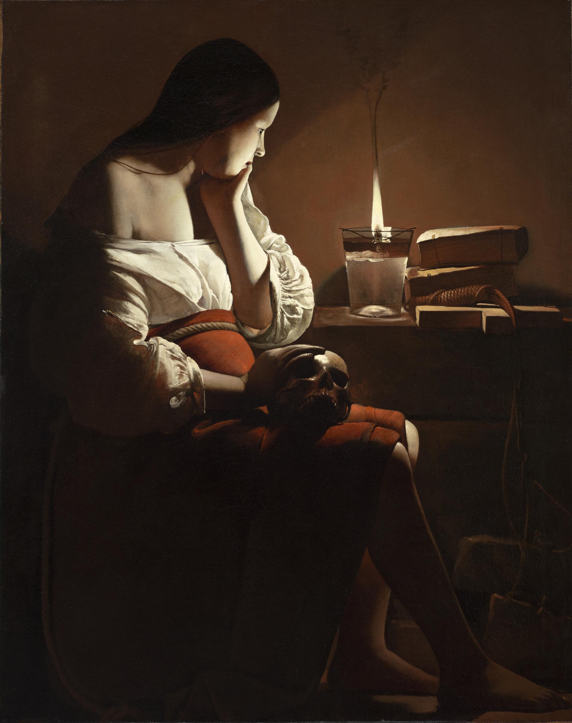 An oil painting of a woman with a candle.