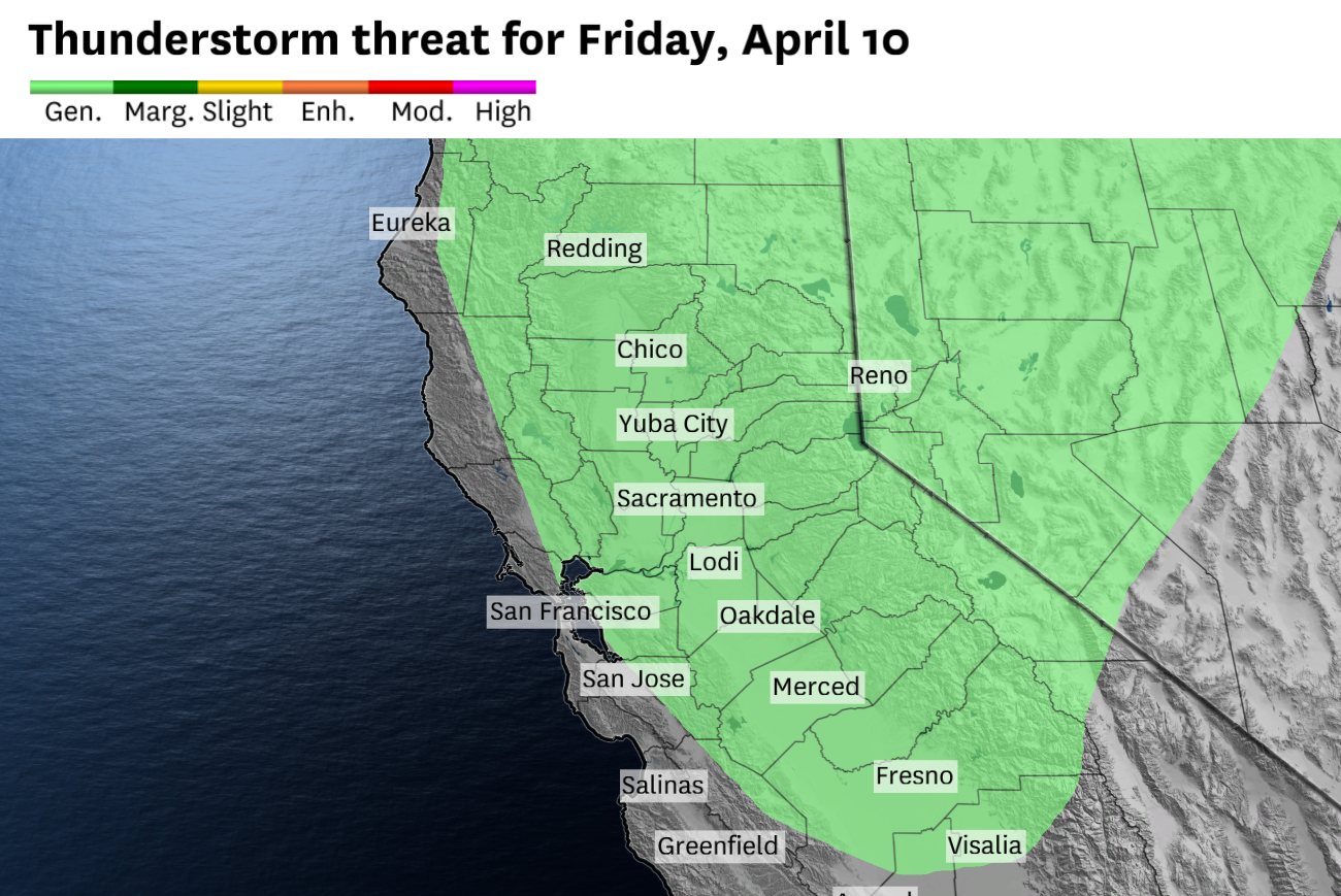 Northern California could see a thunderstorm outbreak for days