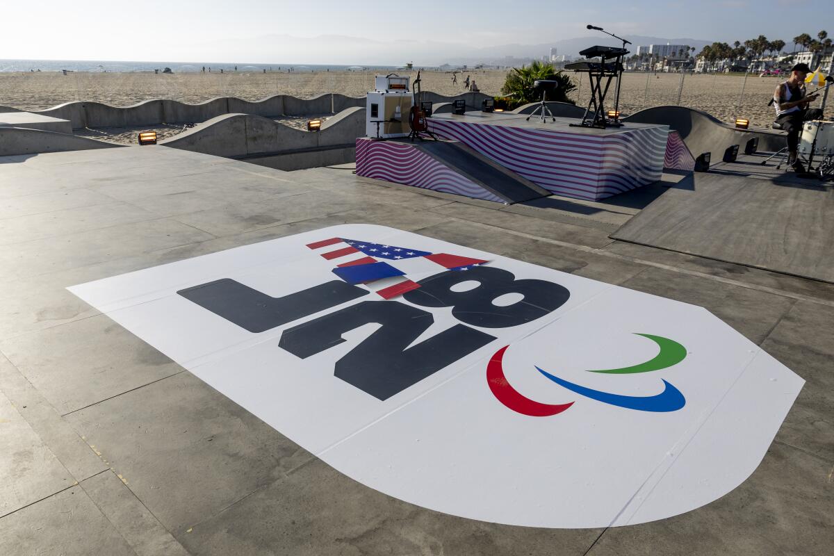 The LA28 logo at Venice Beach.