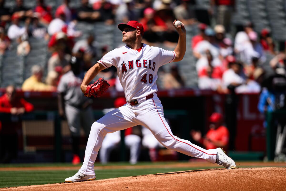 Angels starting pitcher Reid Detmers delivers against the Atlanta Braves on Wednesday.