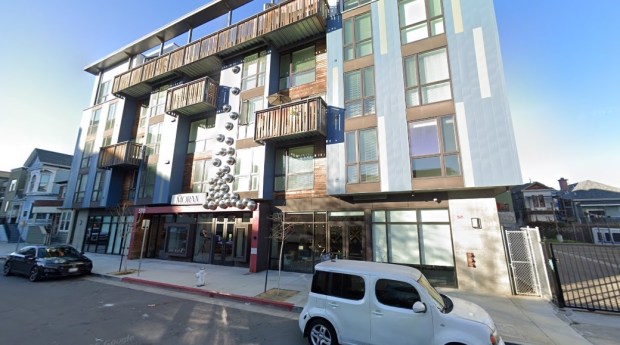 The Moran, a 78-unit apartment complex at 570 21st Street in downtown Oakland's Uptown district, as seen in Feb. 2025.