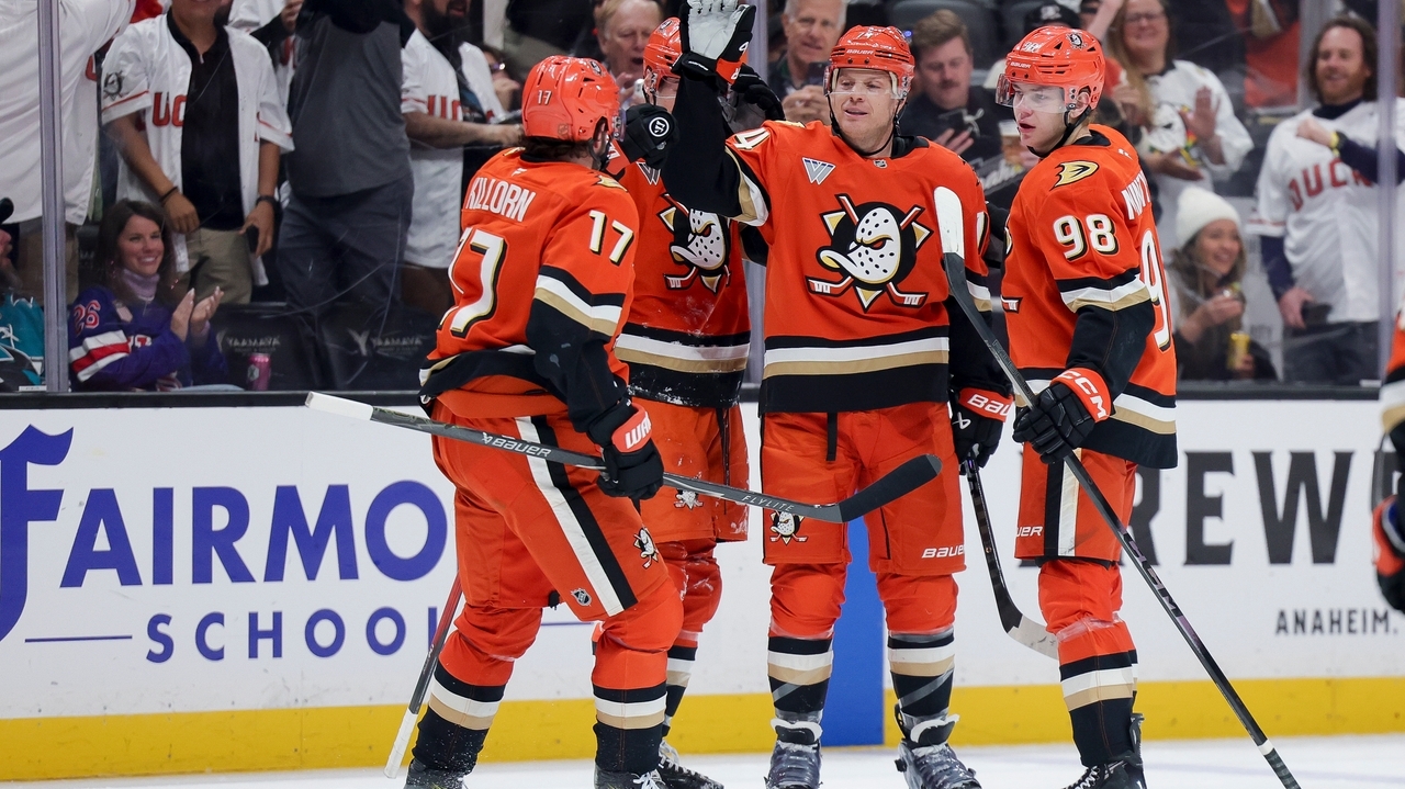 John Carlson's 1st hat trick in a 17-year career sends Ducks past Sharks 6-1, snaps 6-game skid