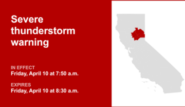 UPDATE: The severe thunderstorm warning for Northern California is expected to expire at 8:30 a.m.