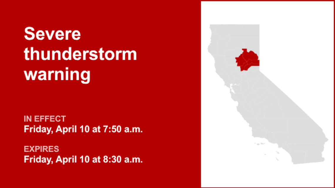 UPDATE: The severe thunderstorm warning for Northern California is expected to expire at 8:30 a.m.