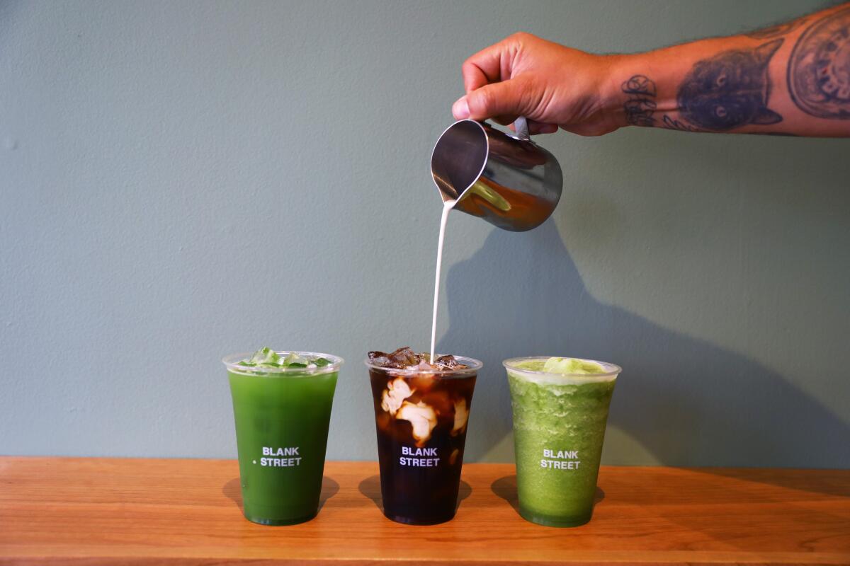 Specialty beverages, from left, are Iced Matcha Tea, Cold Brew Coffee, and Blended Lemon Matcha.