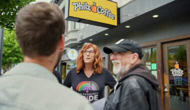 San Francisco protesters rally at Philz over Pride flags