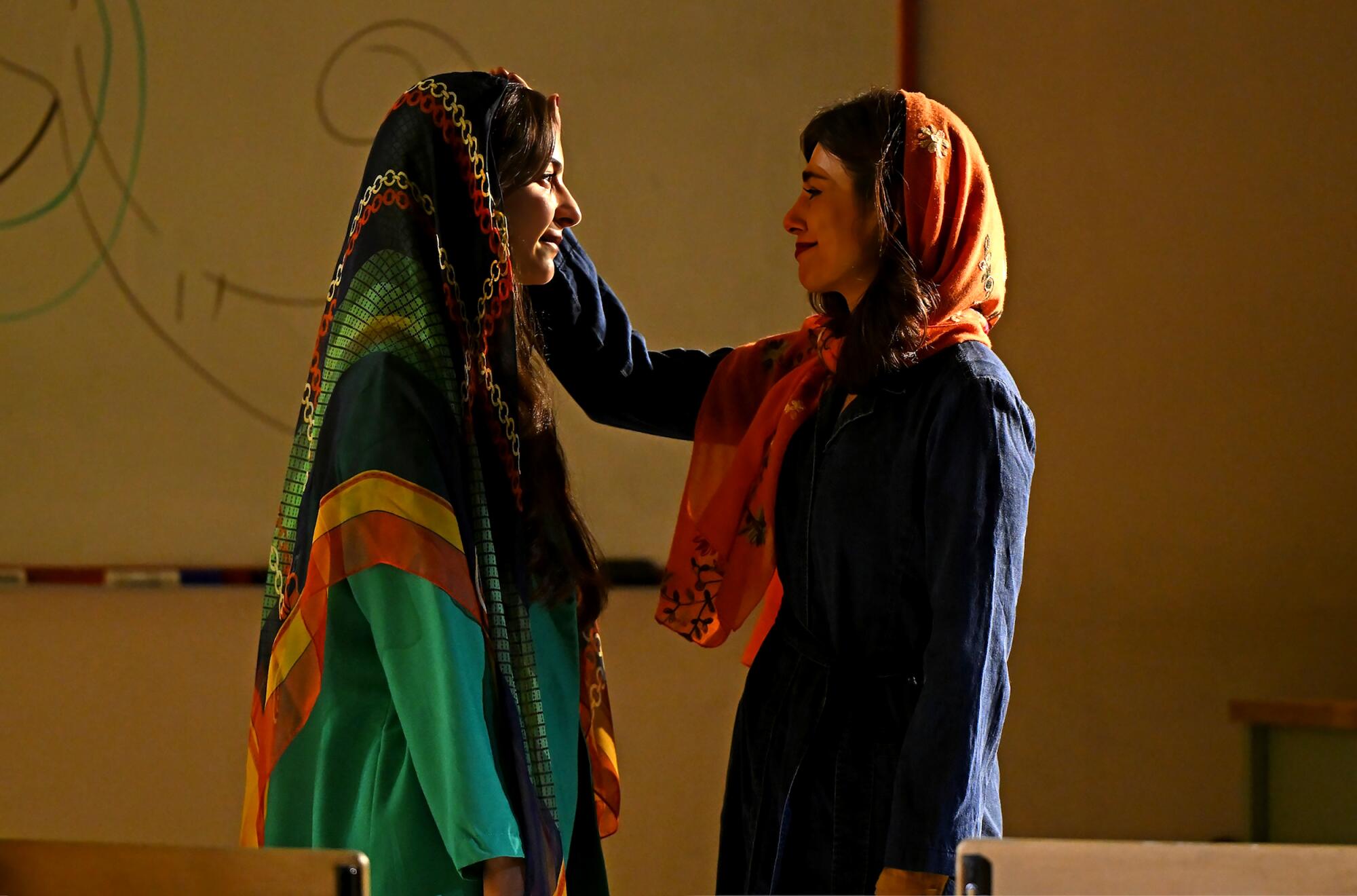Tala Ashe and Marjan Neshat in "English" at the Wallis.