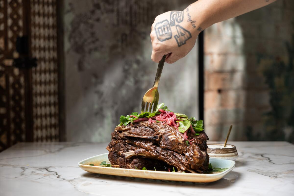 Lamb shoulder rubbed with Lebanese seven spice and sumac at Maydan L.A.