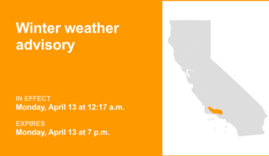 Winter weather advisory affecting Central California until Monday evening