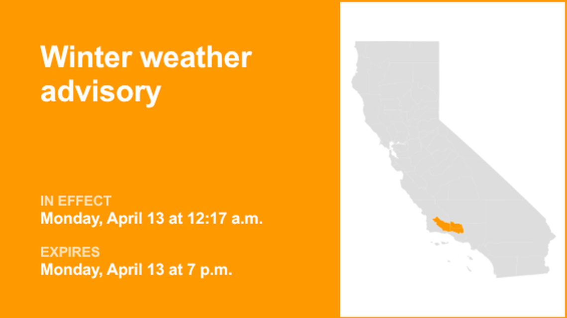 Winter weather advisory affecting Central California until Monday evening