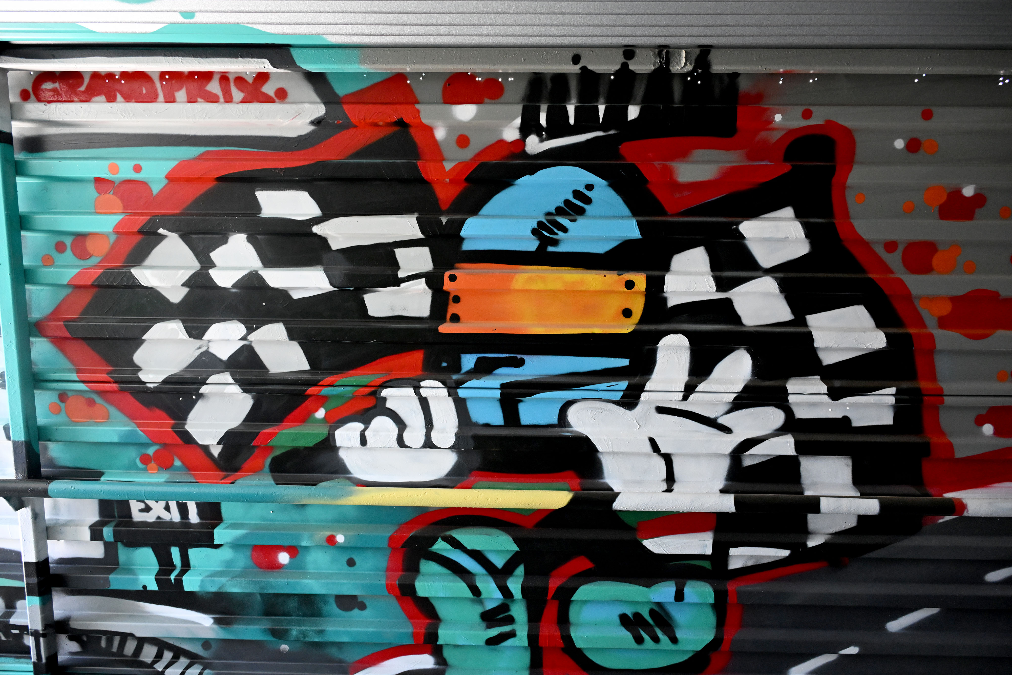 Artist, Jamiene âDLUXâ Andreozziâs mural of checkered flags in a...
