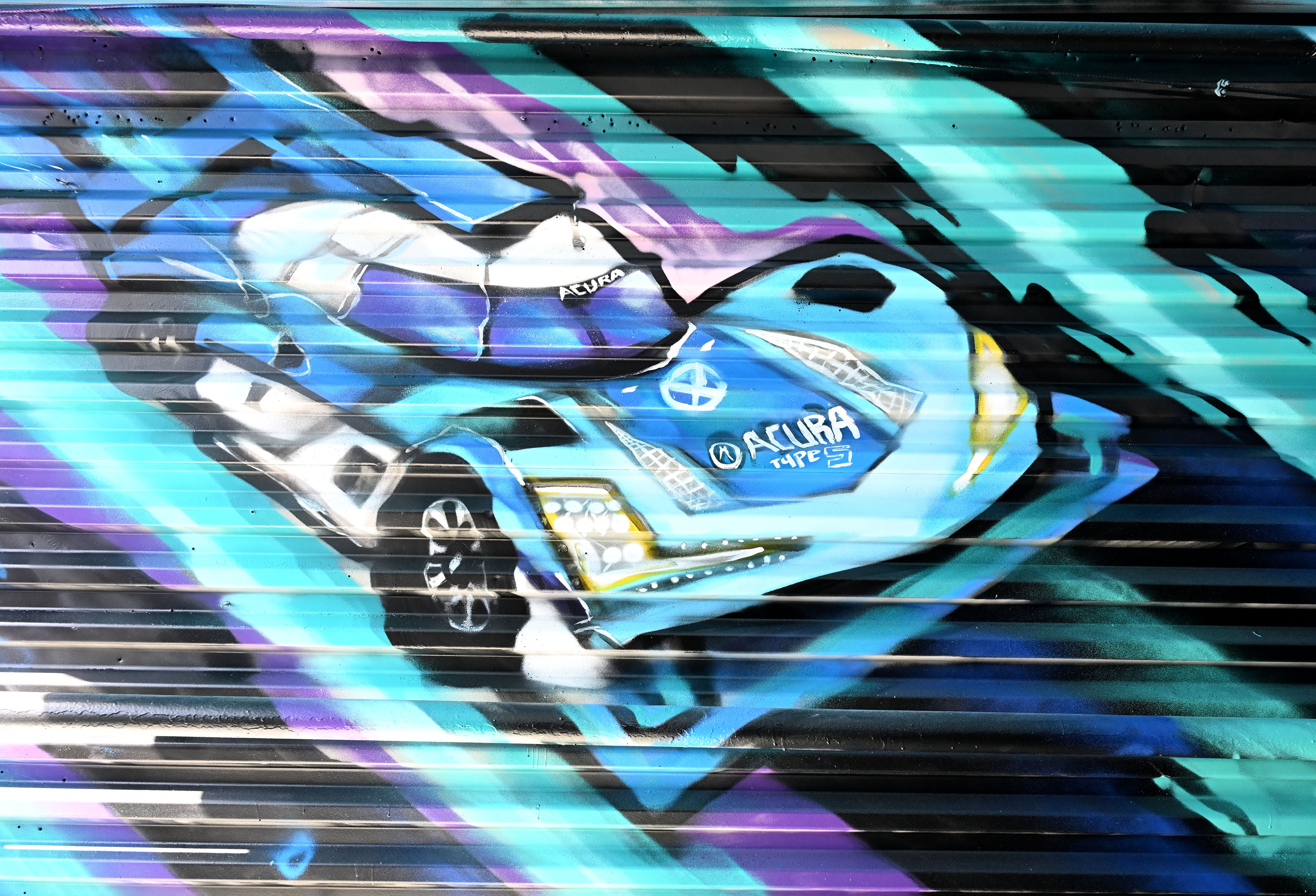 Artist, Jose âDoomsâ Pedrozaâs mural of an Acura racing photographed...