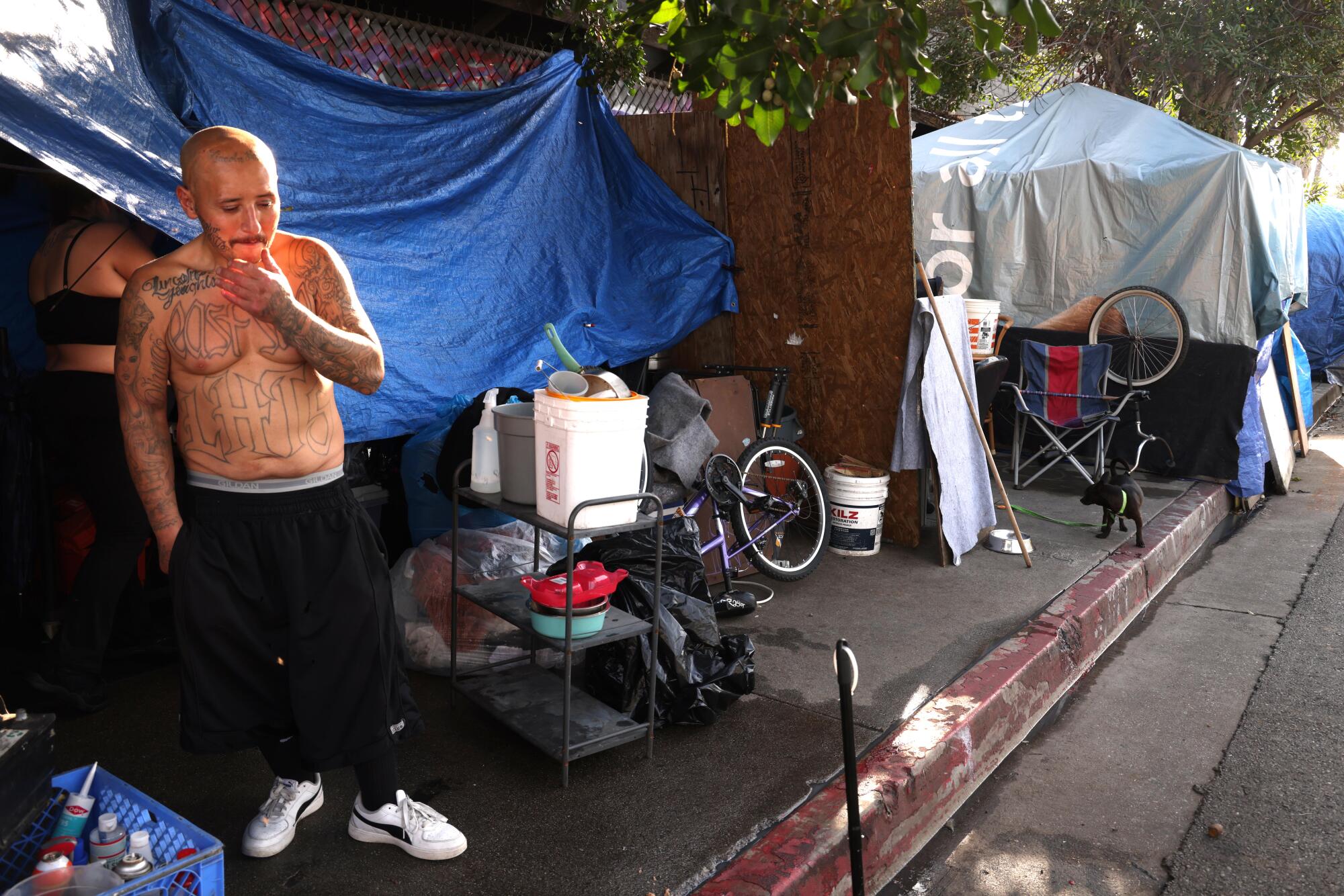 Rocky Duran has been homeless for months along Workman Street in Los Angeles.