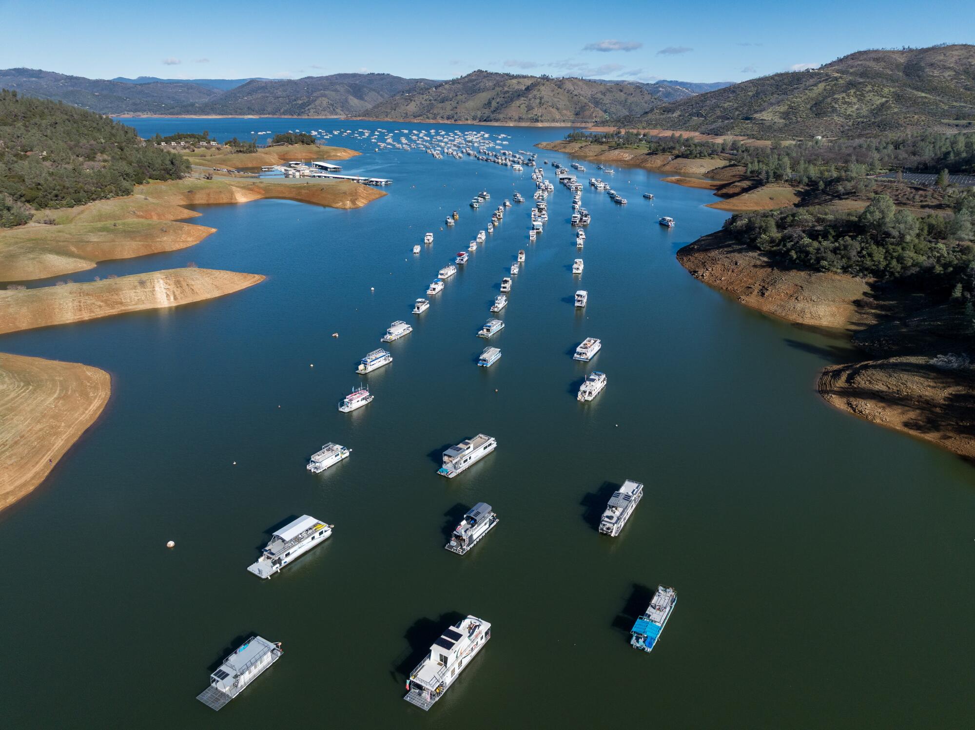 A drone view of Bidwell Bar Marina at Lake Oroville in Butte County, California, on Jan. 8. 