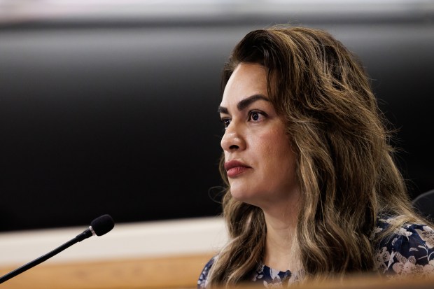 Santa Clara County Supervisor Sylvia Arenas listens during a Santa Clara County Board of Supervisors meeting, where some of the Santa Clara County social workers, social worker supervisors and staff urged the supervisors to hold the leaders of the child welfare agency accountable for what they call "mismanagement" that has endangered child safety, on Tuesday, Oct. 8, 2024, in San Jose, Calif. (Dai Sugano/Bay Area News Group)