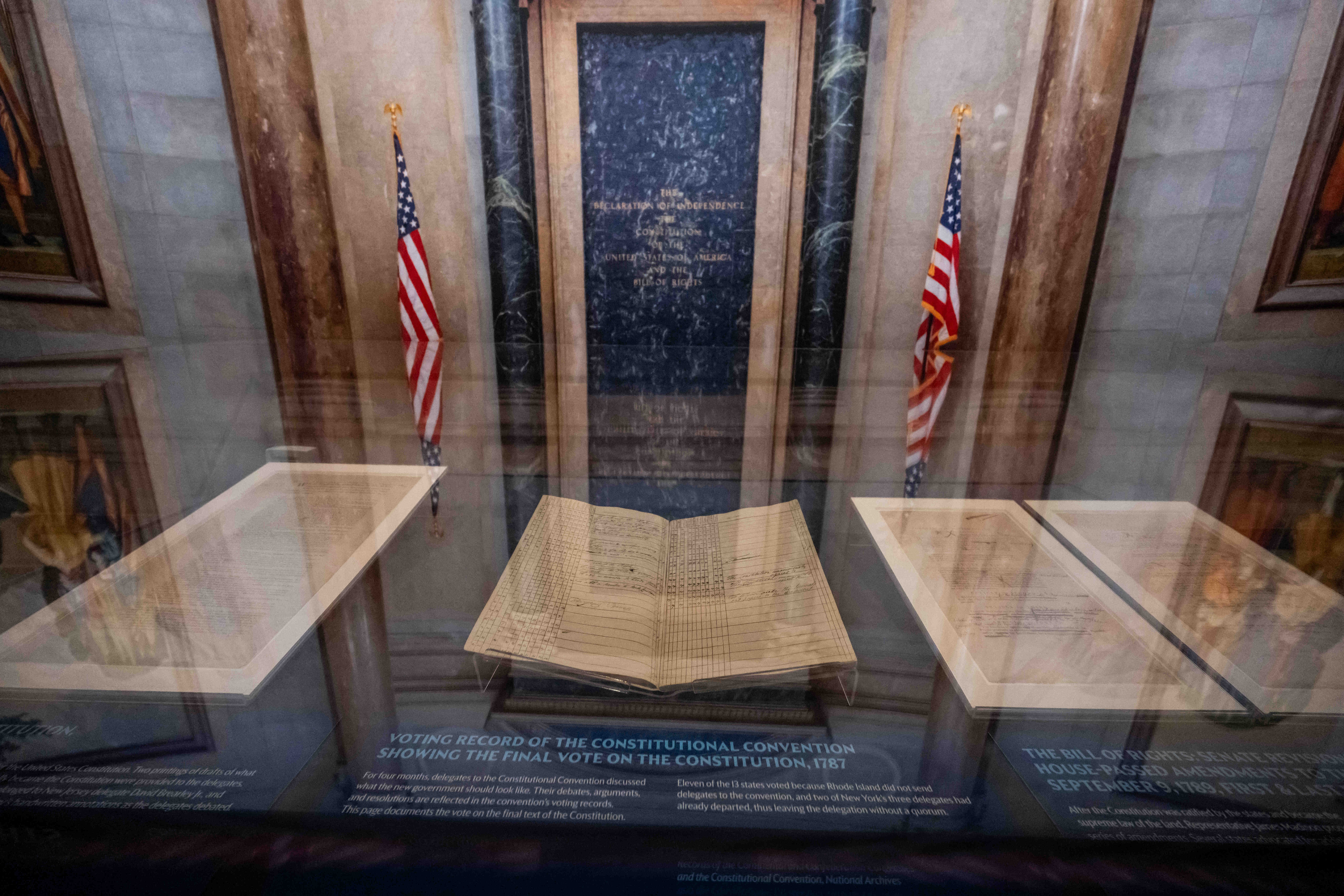 Documents including the 1787 votes approving the U.S. Constitution is...