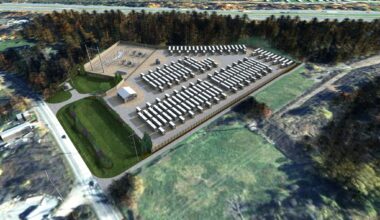 Terra-Gen, a California-based renewable energy company, is seeking to build a 250-megawatt lithium-ion rechargeable battery storage facility in the town of Ulster, at the shuttered John A. Coleman Catholic High School property. Above, a rendering of the proposed project.