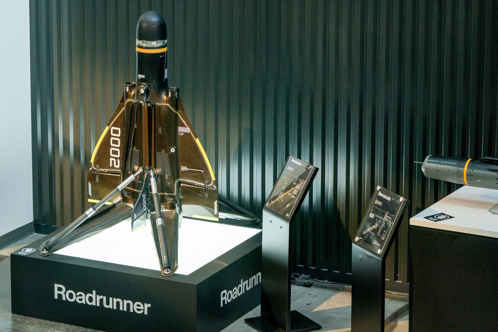 A jet drone in an office.