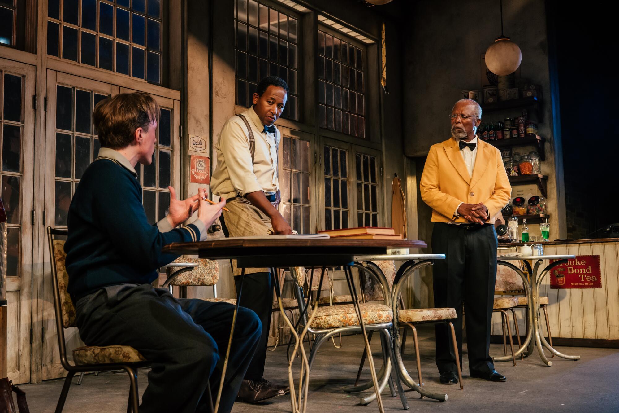 Ben Beatty, from left, Nyasha Hatendi and John Kani in "'Master Harold' … and the Boys" at Geffen Playhouse.