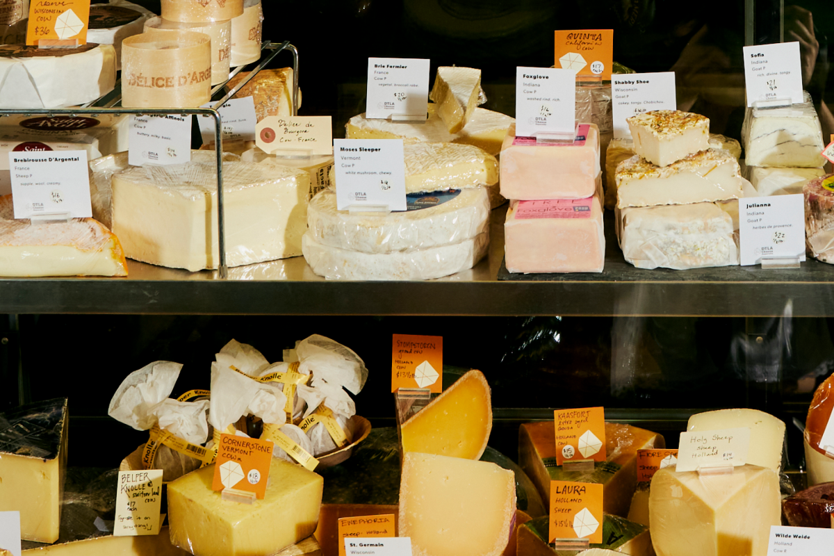 A selection of cheeses at DTLA Cheese Superette in downtown Los Angeles.