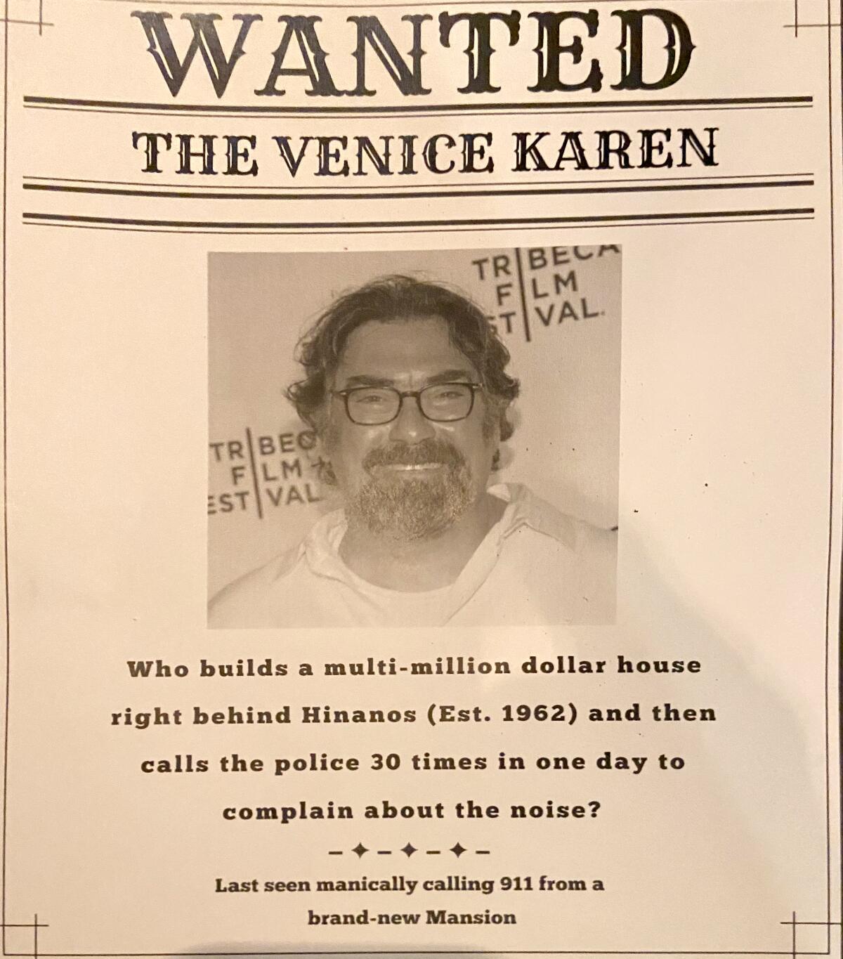 A "wanted" poster anonymously posted around Venice. 