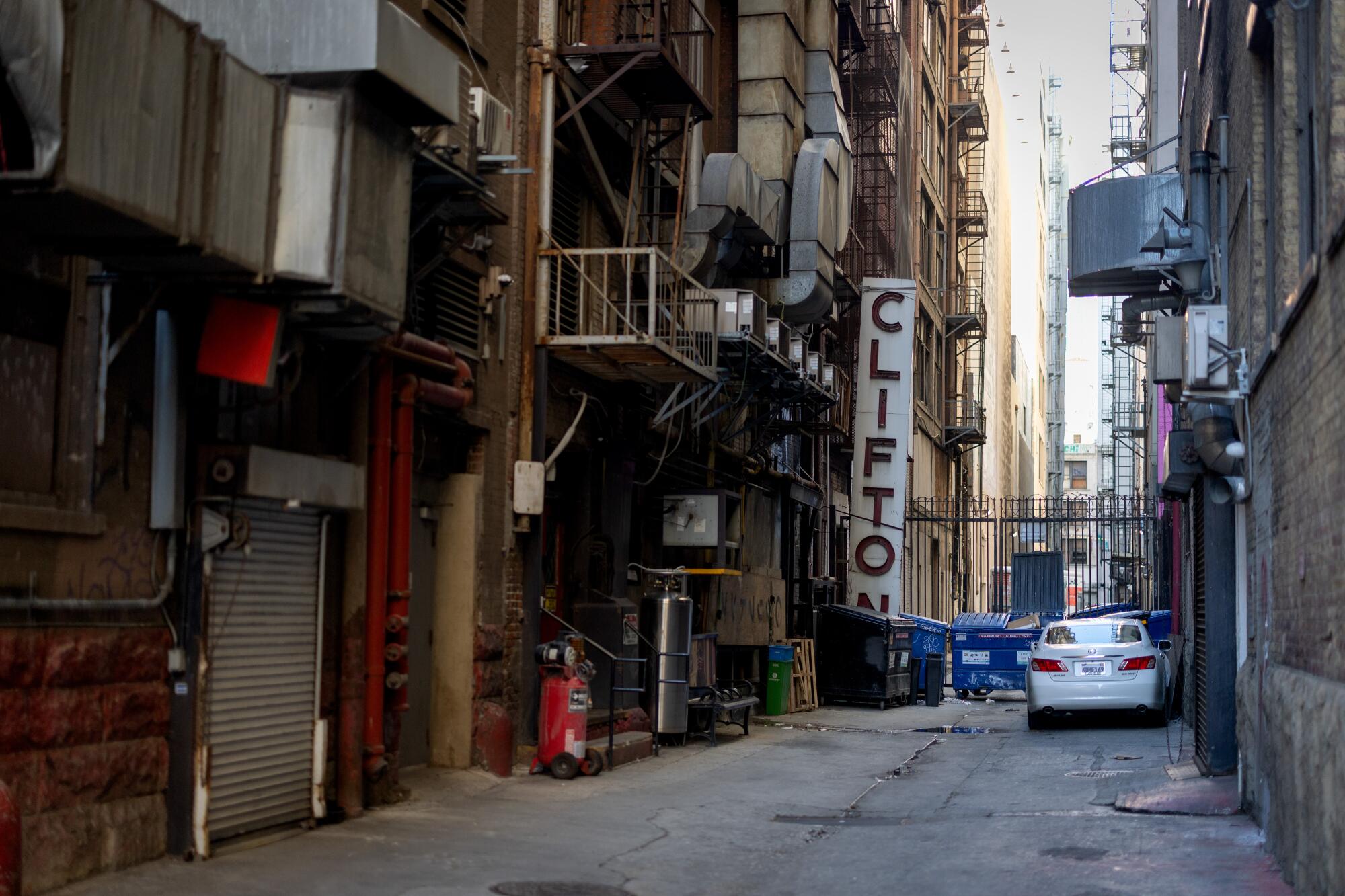 The alley behind Clifton's Cafeteria in the downtown historic district Tuesday.