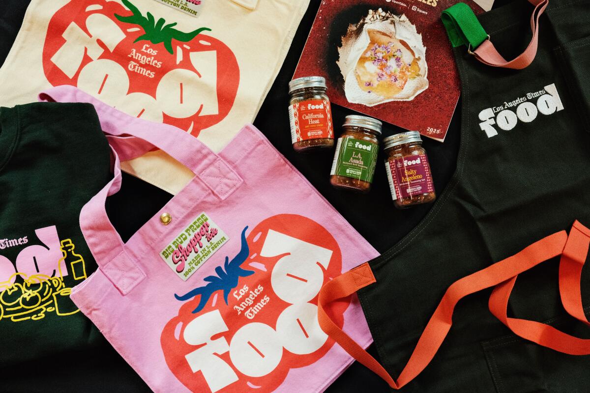 L.A. Times Food tote bags, spices, sweatshirts and aprons.