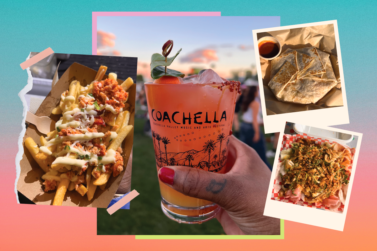 Collage of photographs of food from Coachella festival