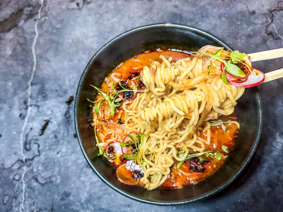 Ramen birria is a highlight at the Hoja Blanca popup hosted at Truss & Twine in Palm Springs.