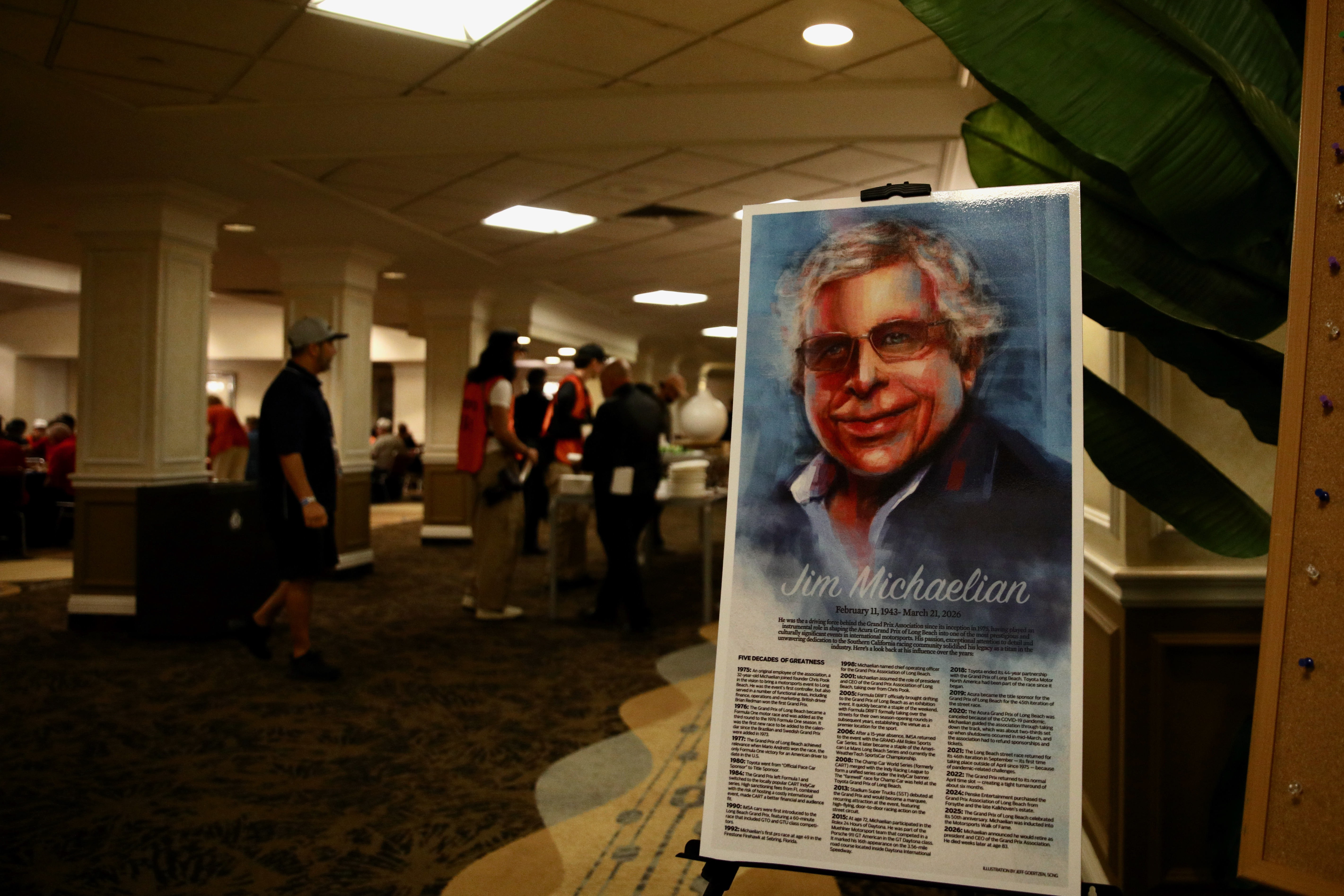 A poster honors Jim Michaelian, the longtime president and CEO...