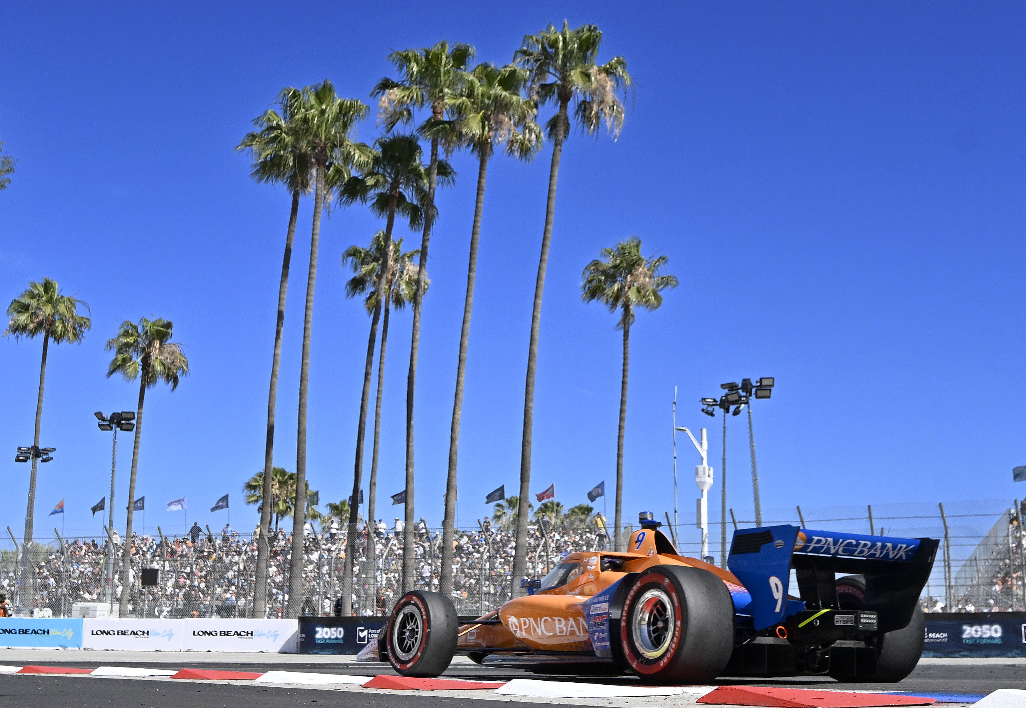 Indycar driver Scott Dixon races towards the hairpin during the...