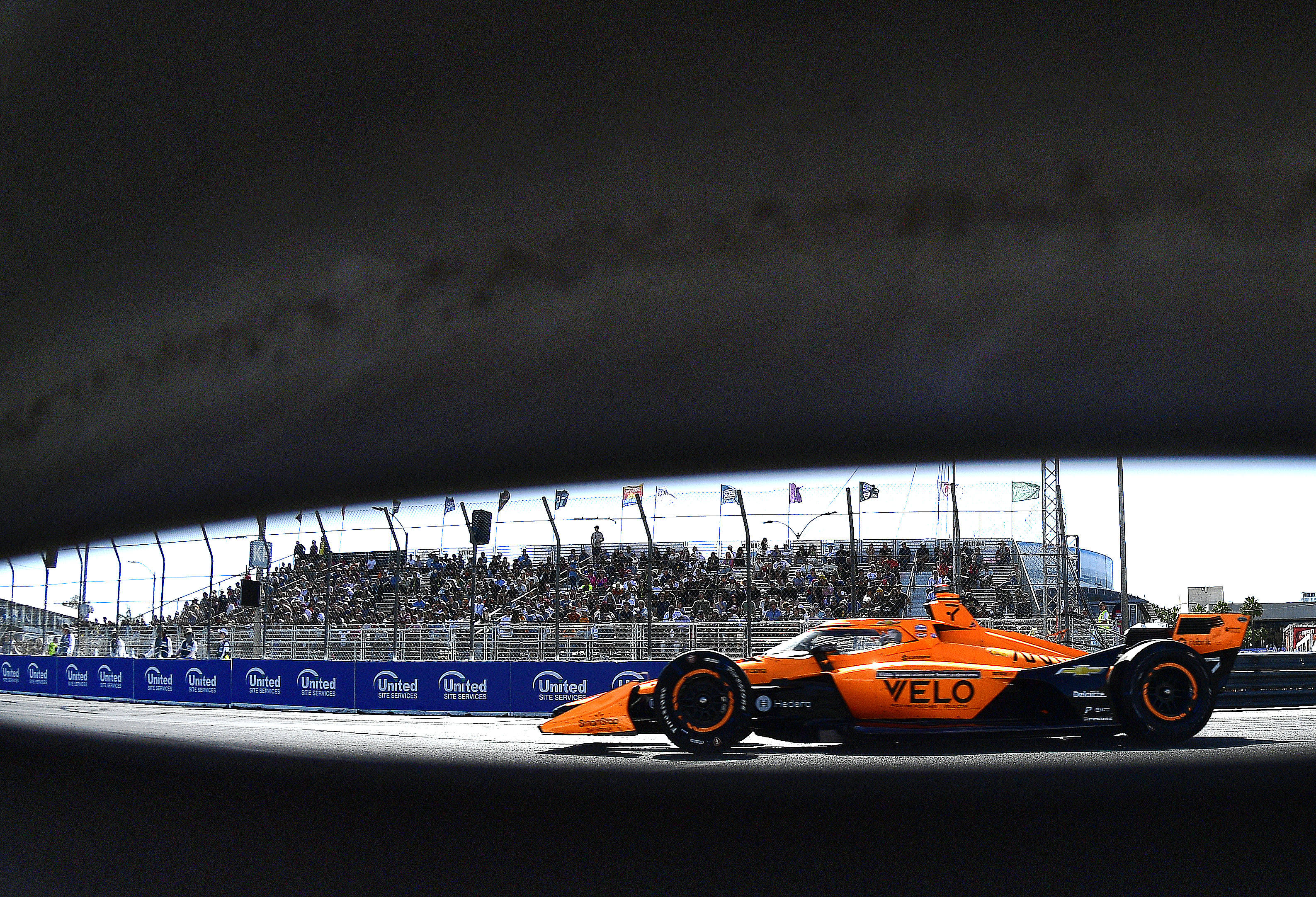 Indycar driver Christian Lundgaard races into turn 10 during the...