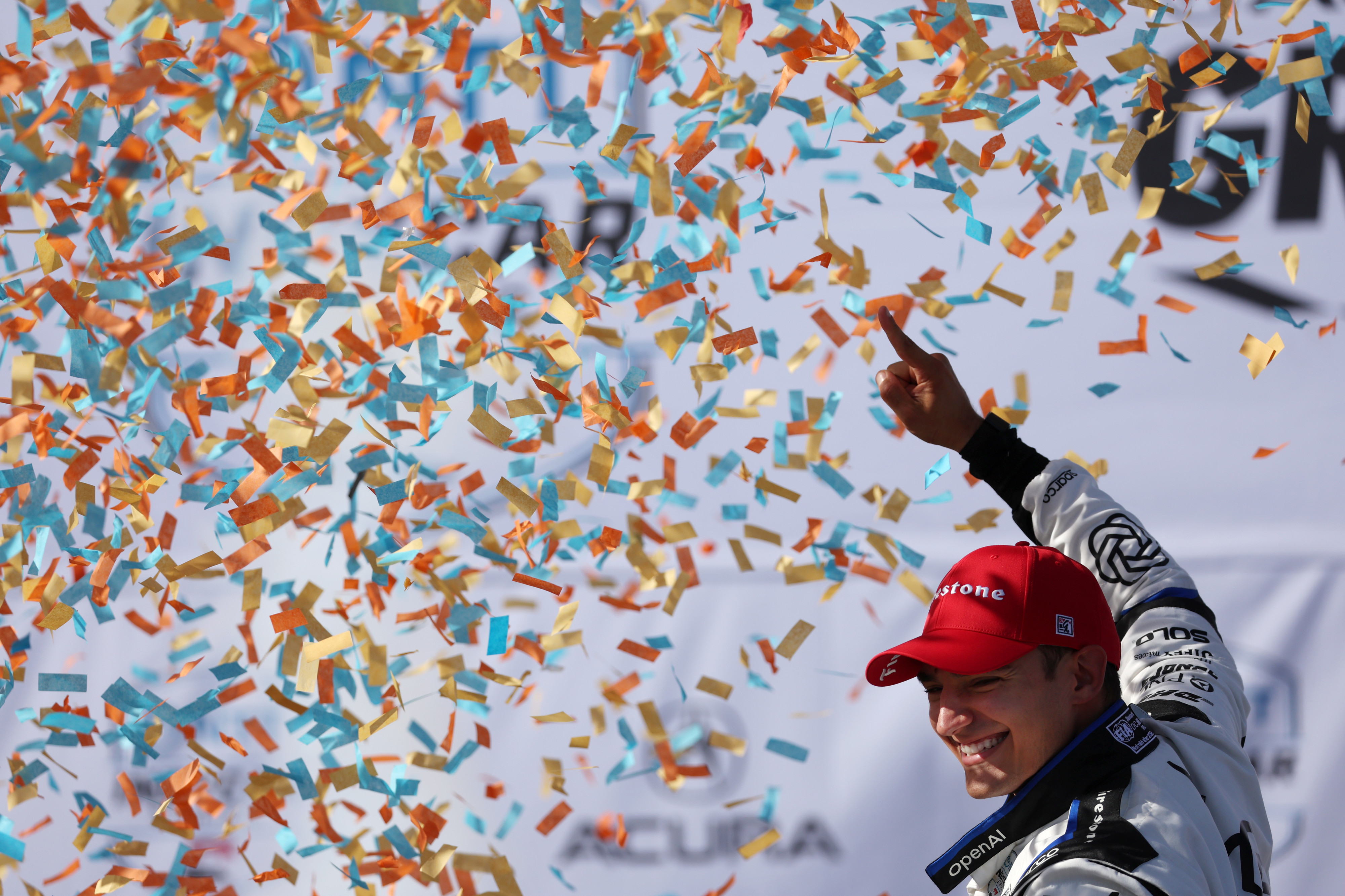 Indycar driver Alex Palou celebrates after winning the 51st Grand...