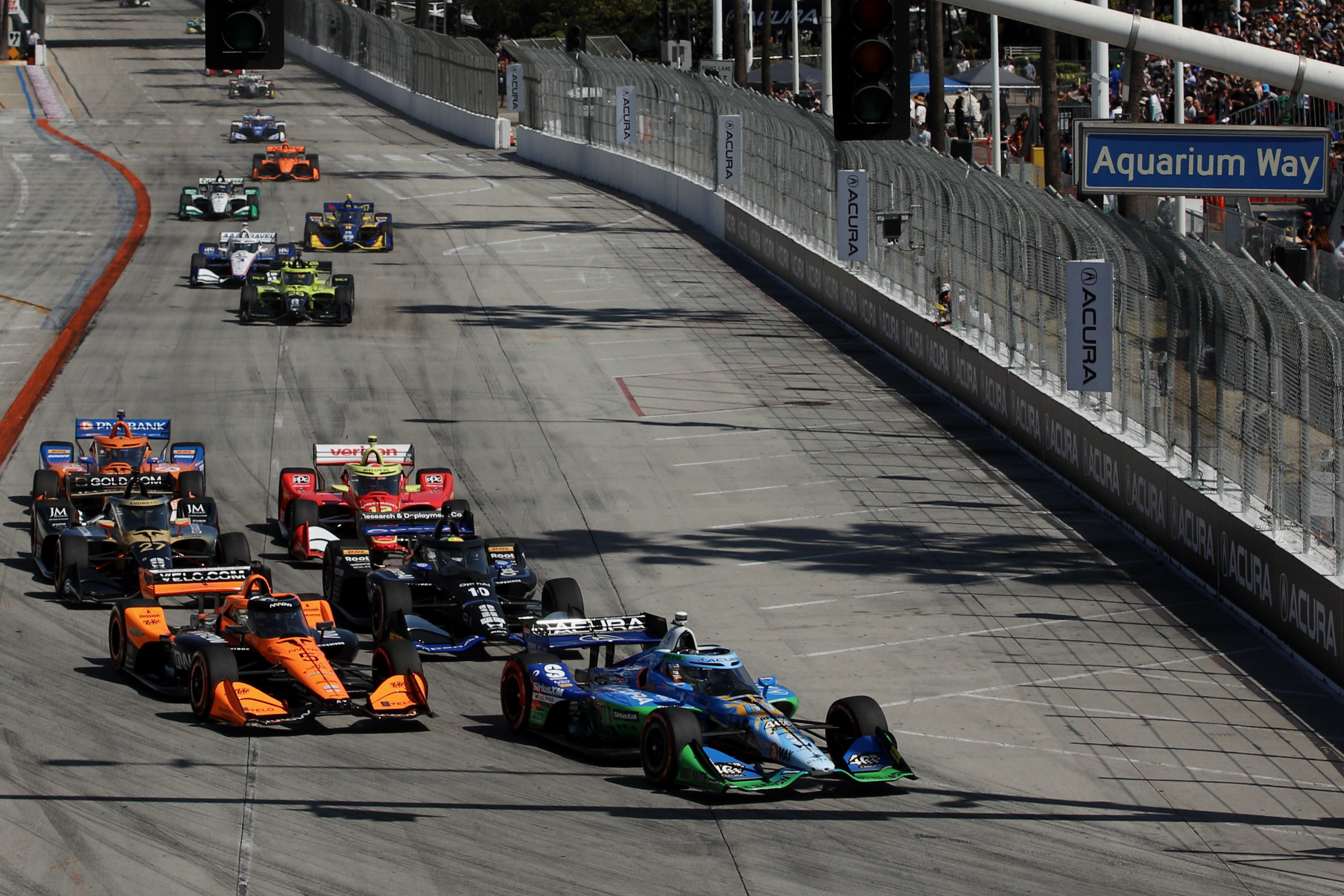 IndyCars come are off and running down Shoreline Drive at...