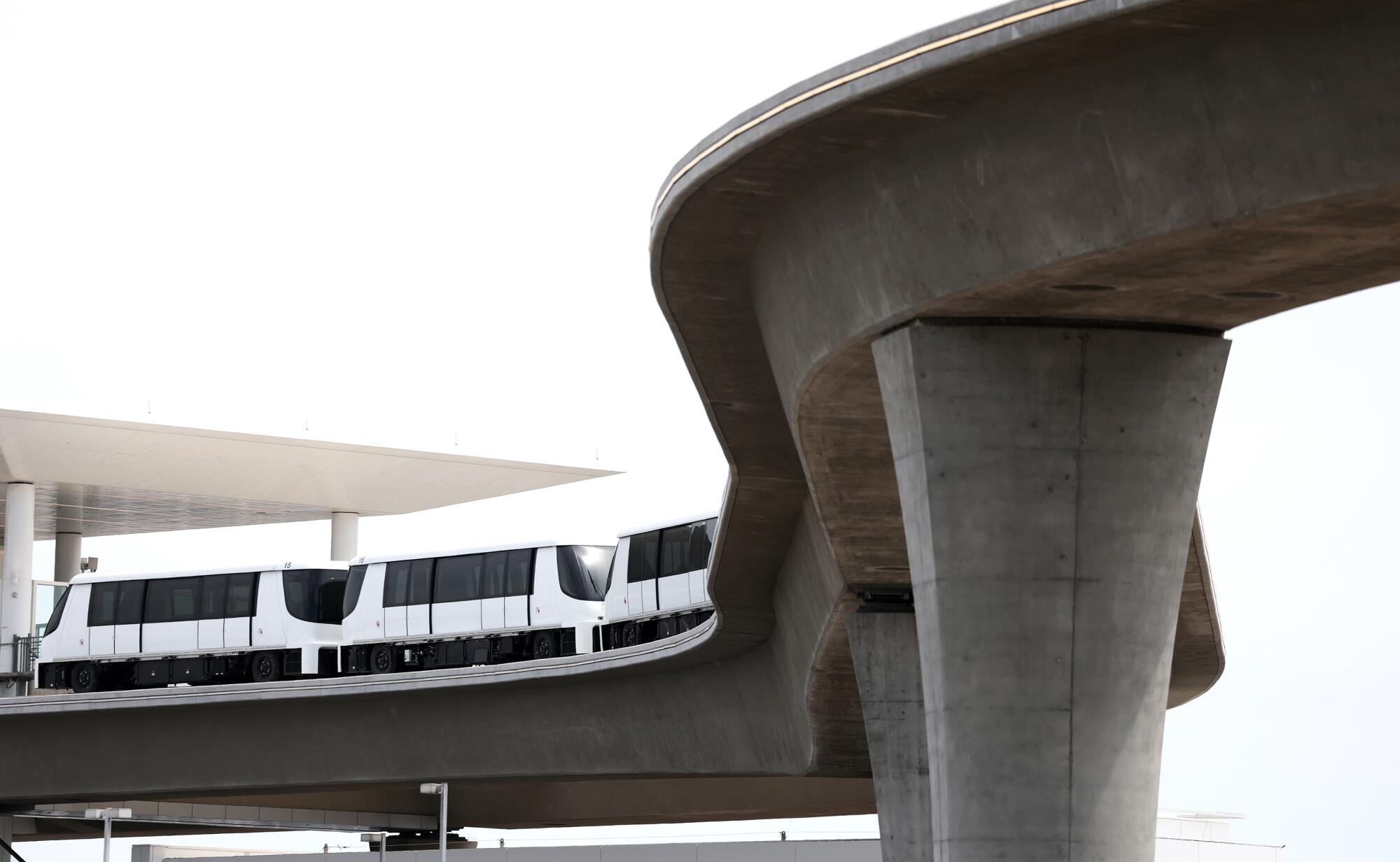 The Automated People Mover, LAX's 2.25-mile electric train system, runs without passengers 