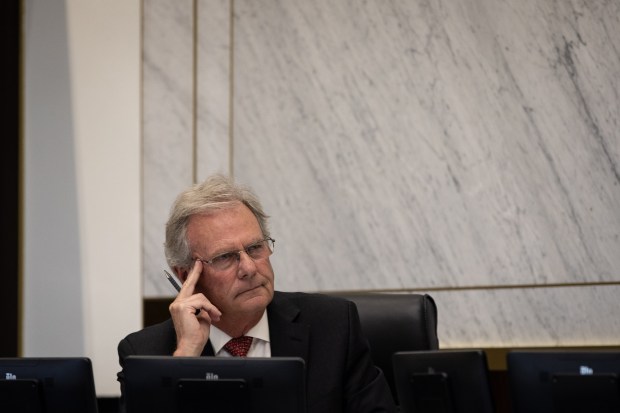 Supervisor Jim Desmond listens to people speak during the San Diego County Board of Supervisors meeting on Tuesday, Dec. 10, 2024, in San Diego. (Ana Ramirez / The San Diego Union-Tribune)