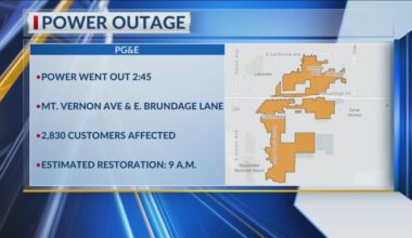 Power pole down in east Bakersfield Monday